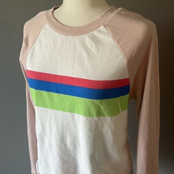 Wildfox Rainbow Striped Cropped Sweatshirt Terry Cloth Inside - Picture 4 of 11